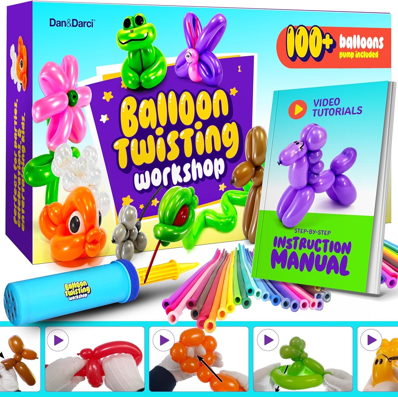 Balloon Animal Twisting Kit with Pump for Kids - Boy & Girl Gift - Birthday Gifts for Girls and Boys